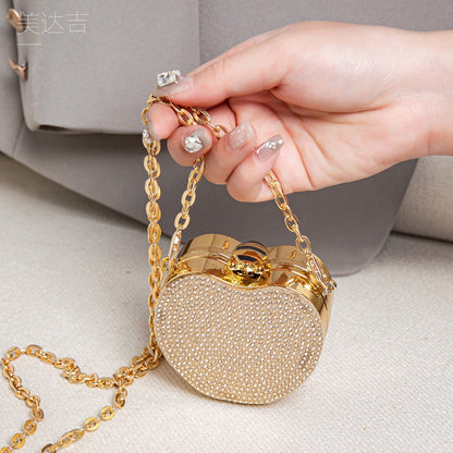 Elegant Mini Double Sided Rhinestone Purse – Heart Shaped Acrylic Mirror Bag, Trendy Mini Lipstick Purse for Prom
