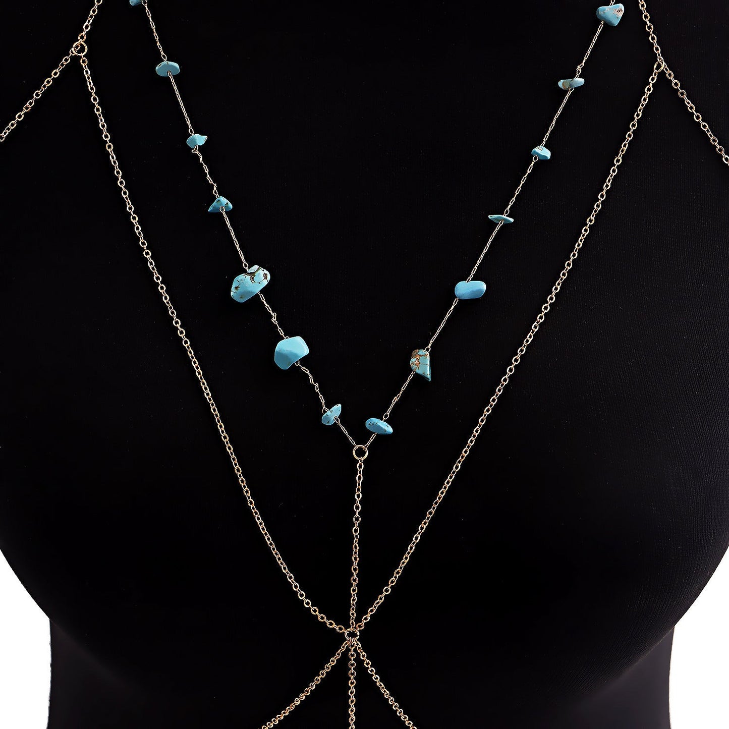 Sexy Cross Stone Beads Body Chains Bikini Belly Bra for Women