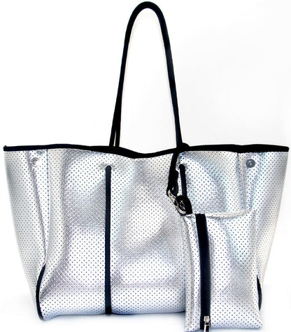 Camo Leopard Black Print Beach Tote – Women’s Neoprene Travel Bag, Diving Fabric Casual Handbag