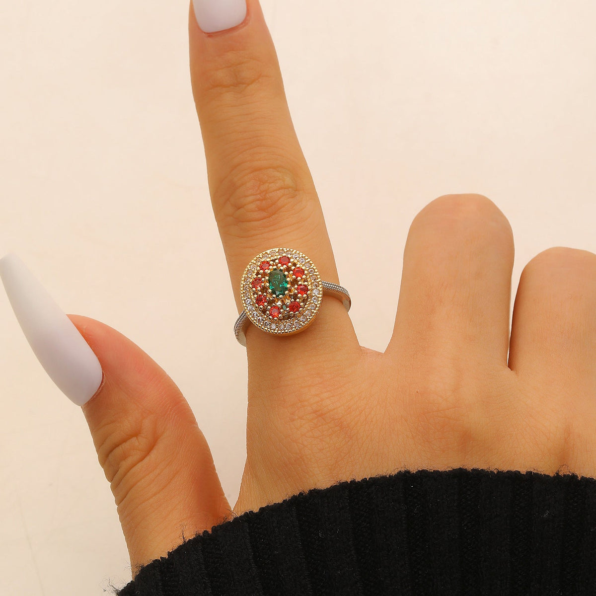 Luxury Oval Zircon Inlaid Ring French Vintage Elegant Dainty Index Finger Ring