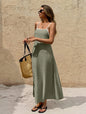 Off-the-shoulder backless solid color suspender strap-up long dress