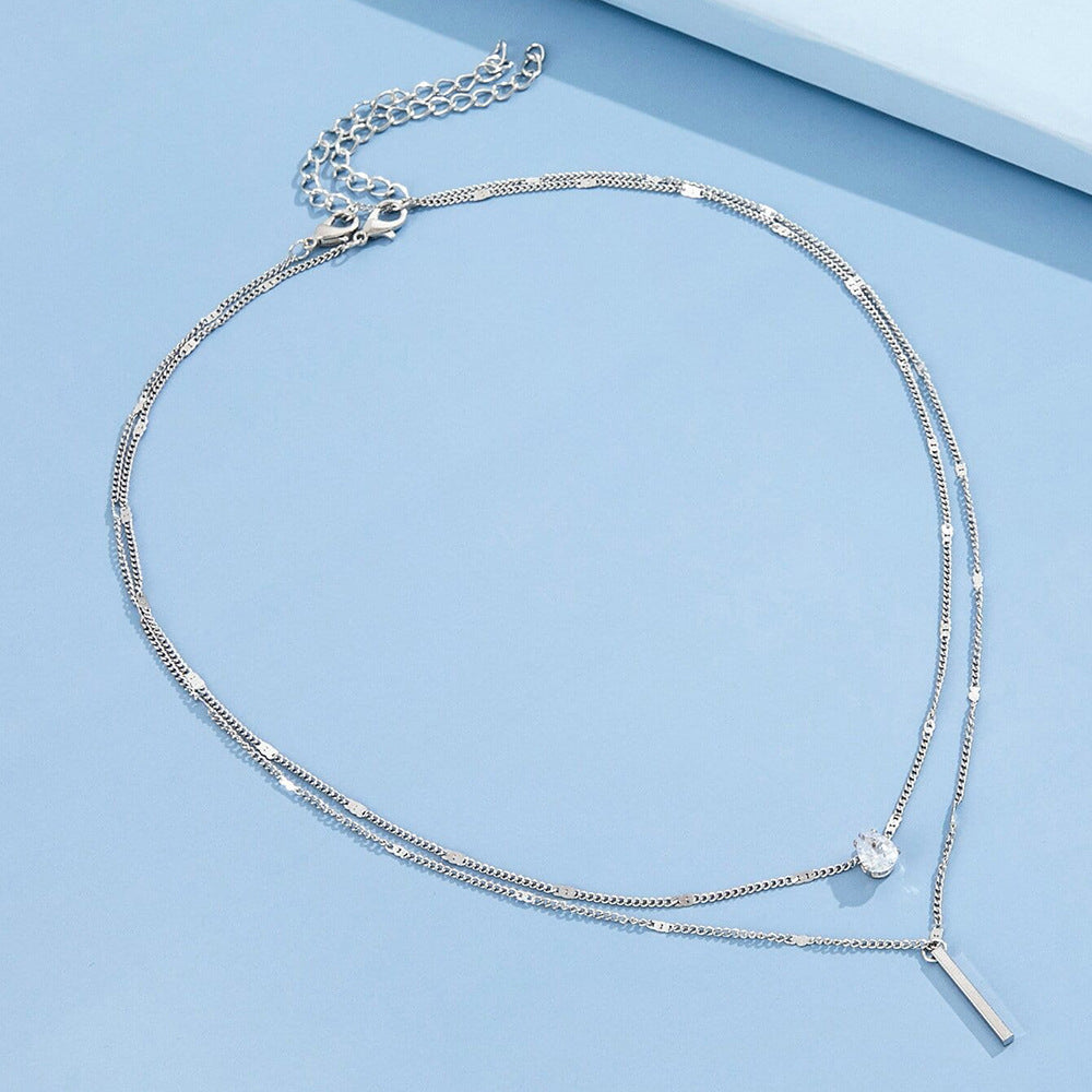 Double Drop Rhinestone Pendant Necklace