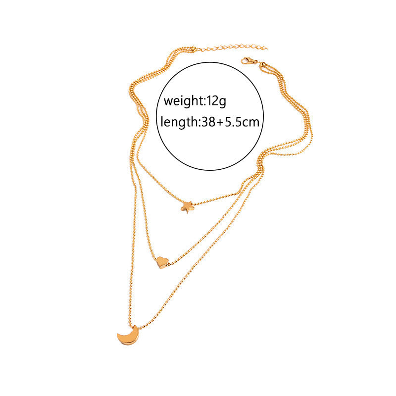 Moon Star Heart Necklace Women Multi Layer Chains Choker Necklace