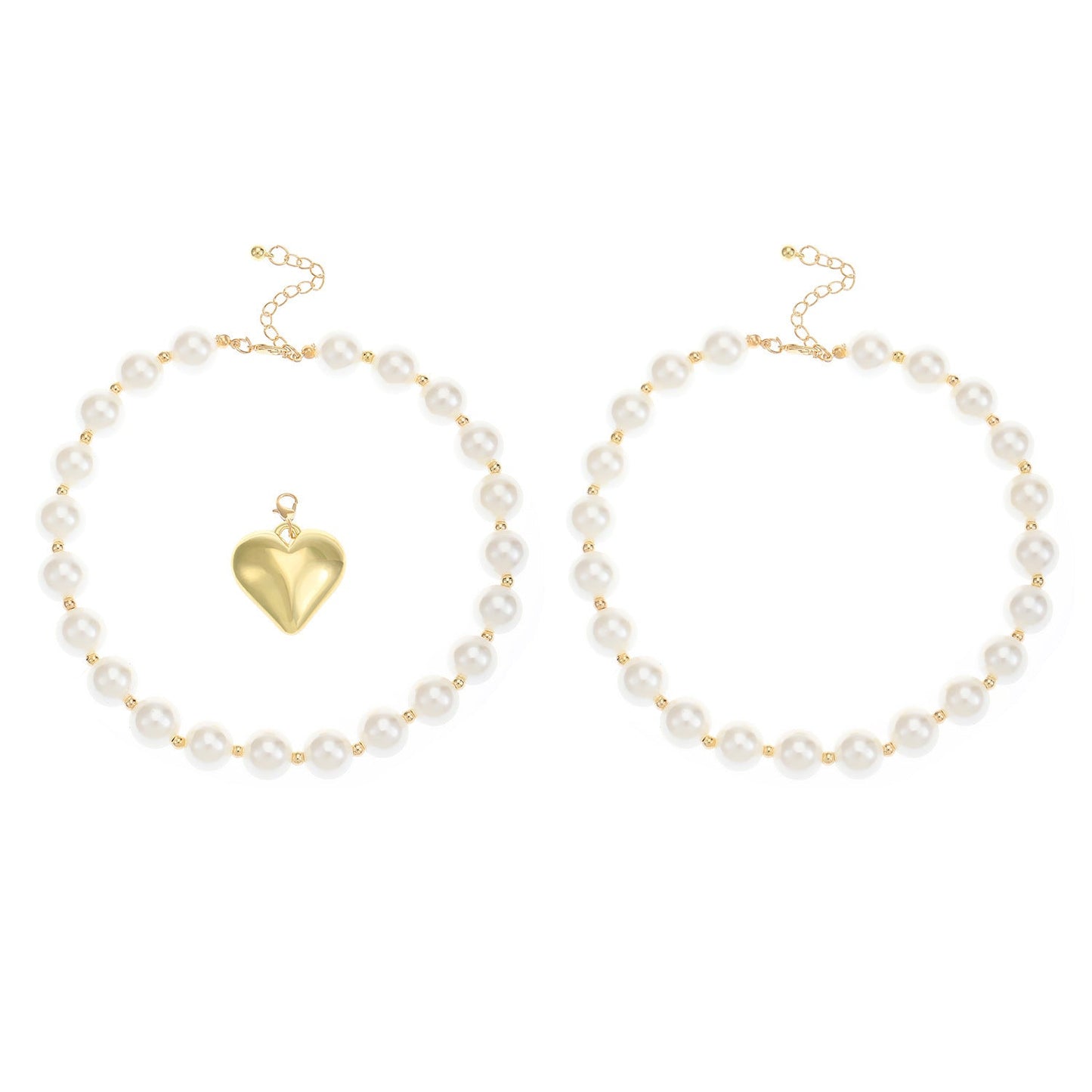 Exaggerated Multi layer Necklace Punk Chain Big Heart Pearl Necklace
