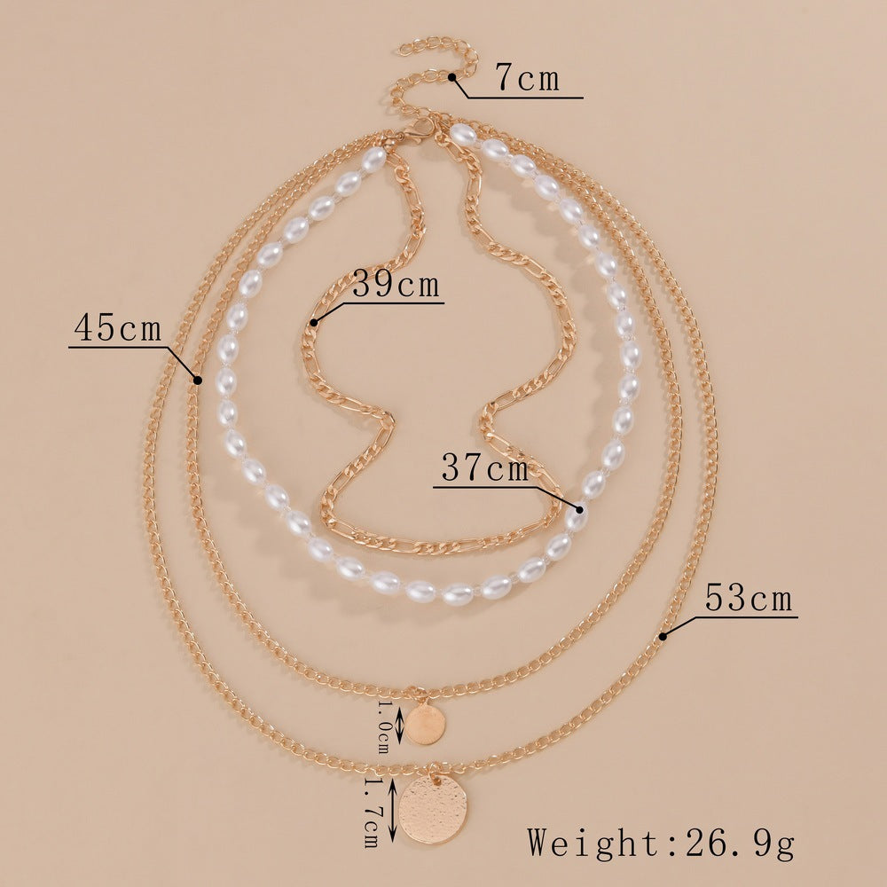 Boho Jewelry White Pearl Multi Layer Necklace
