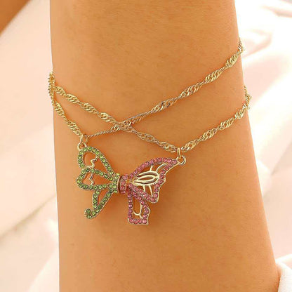 Butterfly Necklace & Bracelet Best Friend BFF Color Zircon Asymmetric Magnetic Jewelry