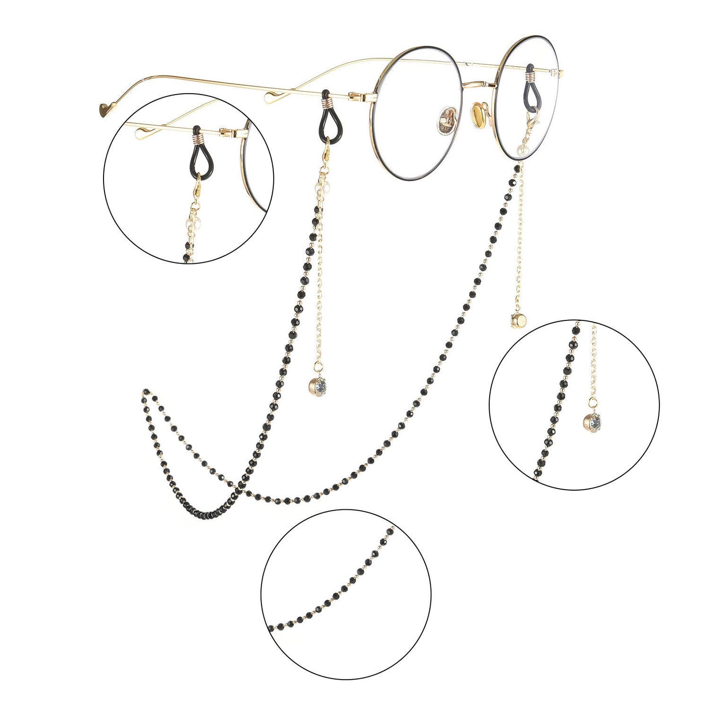 Black Beads Gold Eyeglass Lanyard Hold Straps