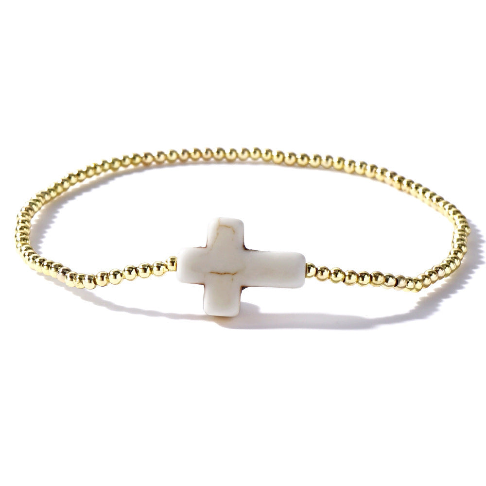 Bohemian Bead String Natural Stone Cross Bracelet