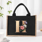 Cotton and linen canvas tote bag, printed letter tote bag, portable light handbag, gift shopping bag