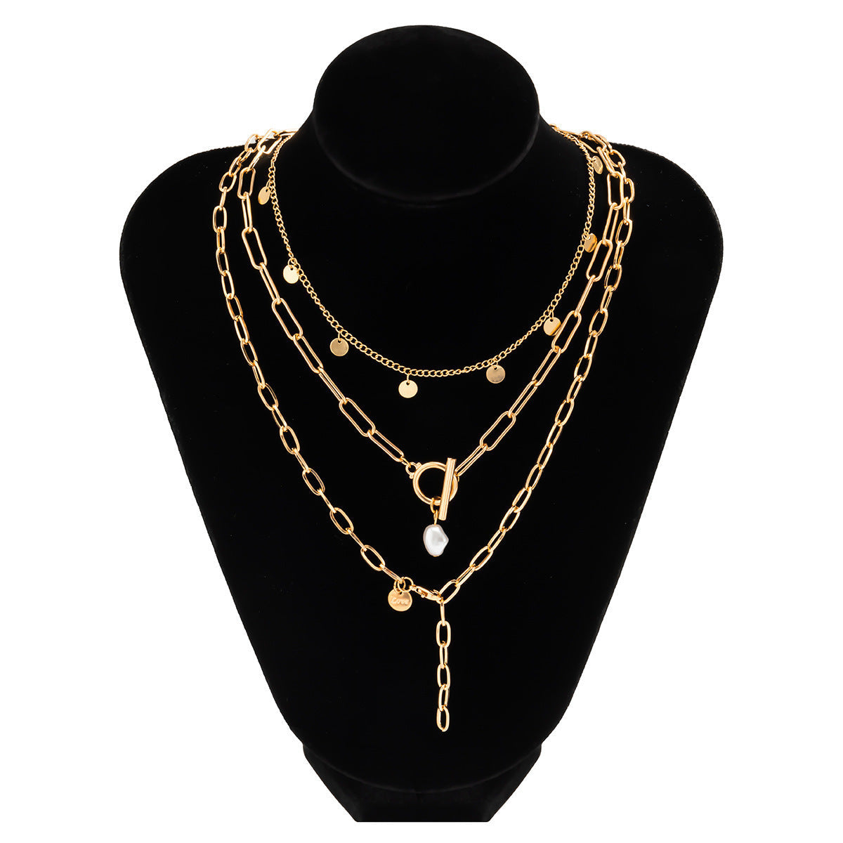 Pearl Pendant Necklace Jewelry Paperclip Y-Chain Multi Layer