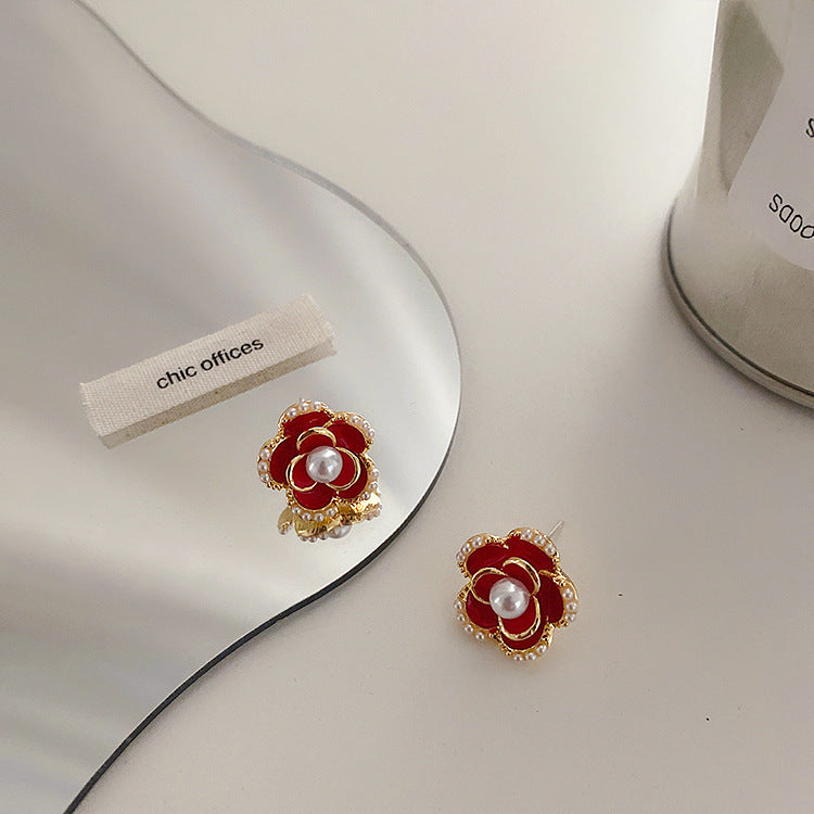 Pearl Camellia Flower Earrings