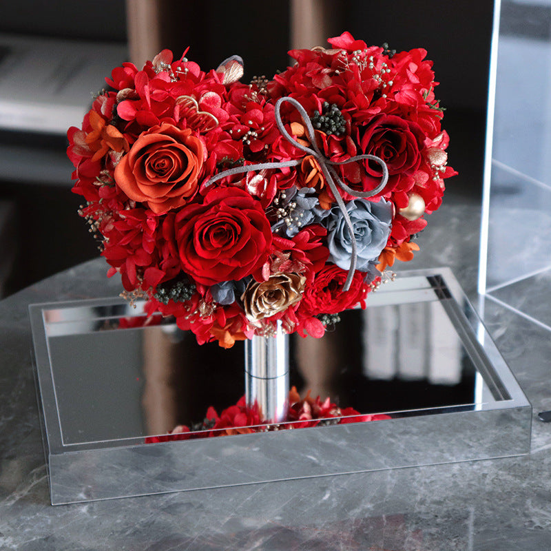 FLIPSTYLEZ LLC. Eternal Heart Preserved Red Hydrangea & Rose Mirror Box | Luxury Dried Flower Gift for Anniversary & Valentines