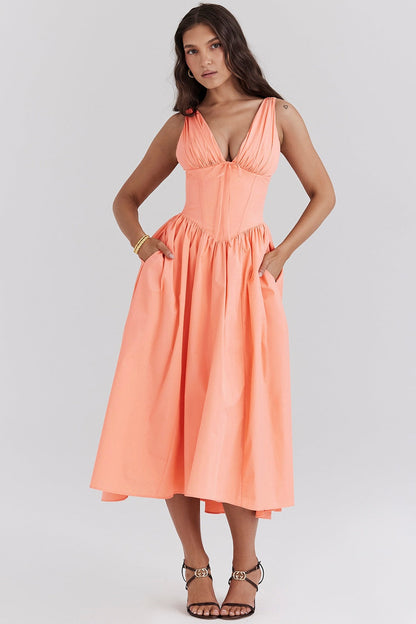 Summer Slim Suspender Long Dress Fashion Printed V-Neck Temperament Dress