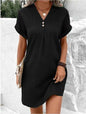Solid Color Pullover Comfortable Casual Button Dress V-Neck Batwing Sleeve Dress