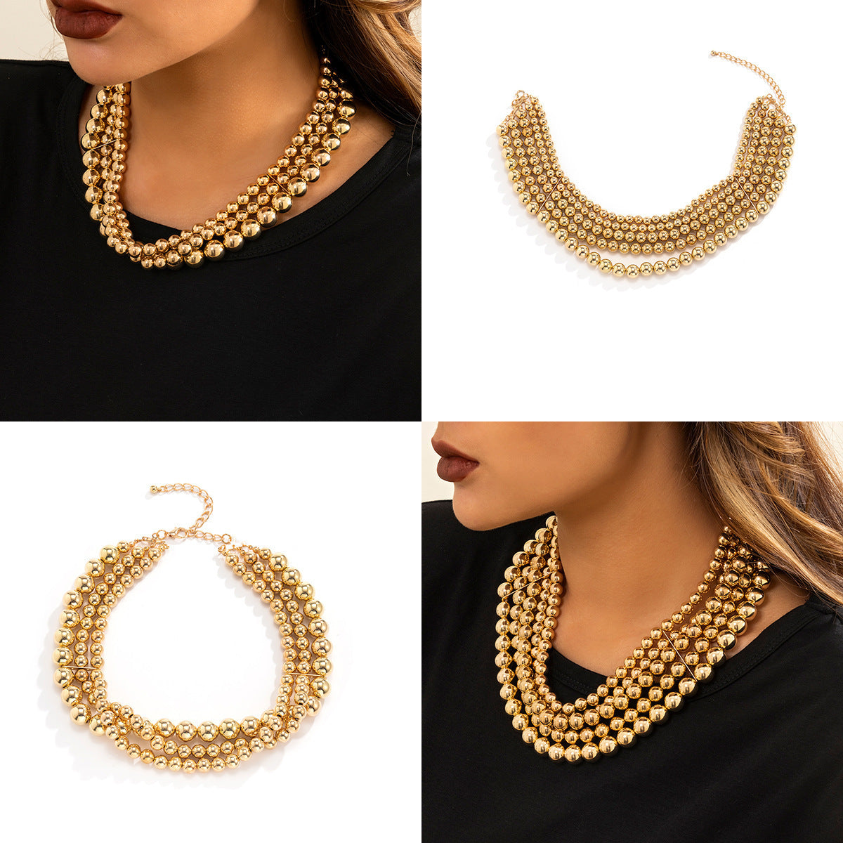 Beaded Multi Layered Choker Punk Large Chain Necklace