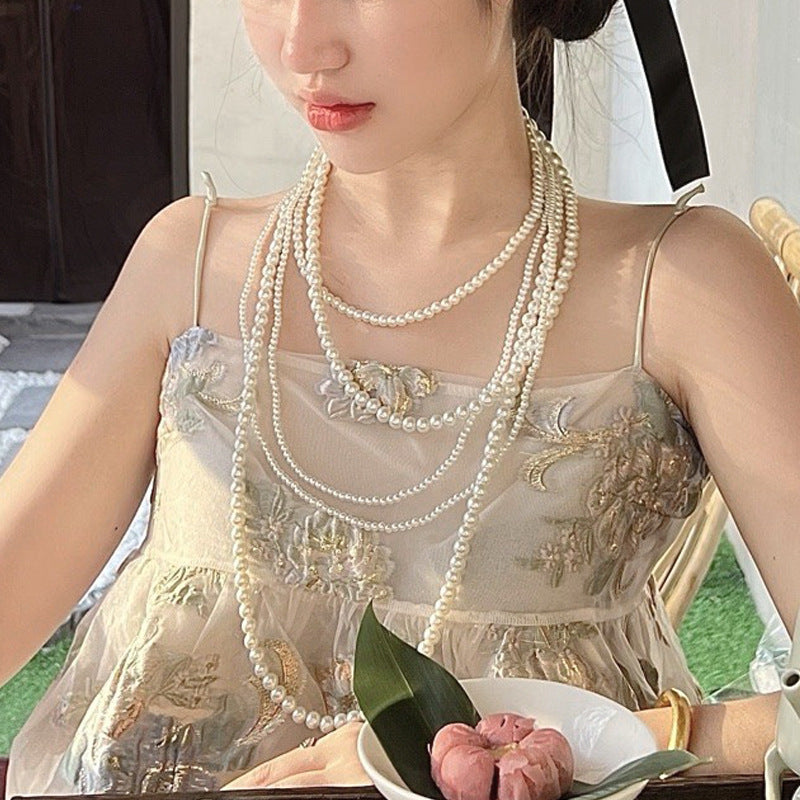 Ladies Multi Layer Necklace Pearl Bead Chain Design
