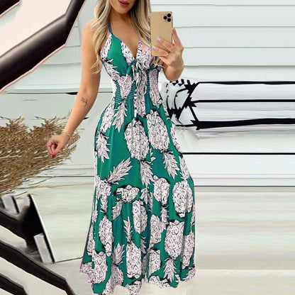 Summer Bustier Spaghetti Strap High Waist Printed Maxi Dress Sexy Women's Dress