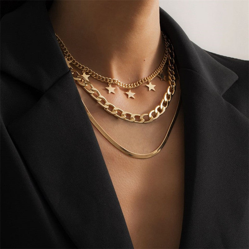 Star Charm Pendants Punk Handmade Multi Layer Chains Necklaces