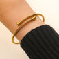 Stainless Steel Gold Bangle Set Zircon Inlaid Nail & Lucky Four Leaf Clover Bangles