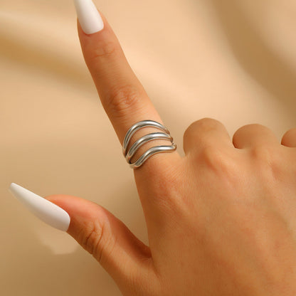 Exaggerated Vintage Stainless Steel Multi-Layer Wavy Ring & Bangle Set Party Banquet