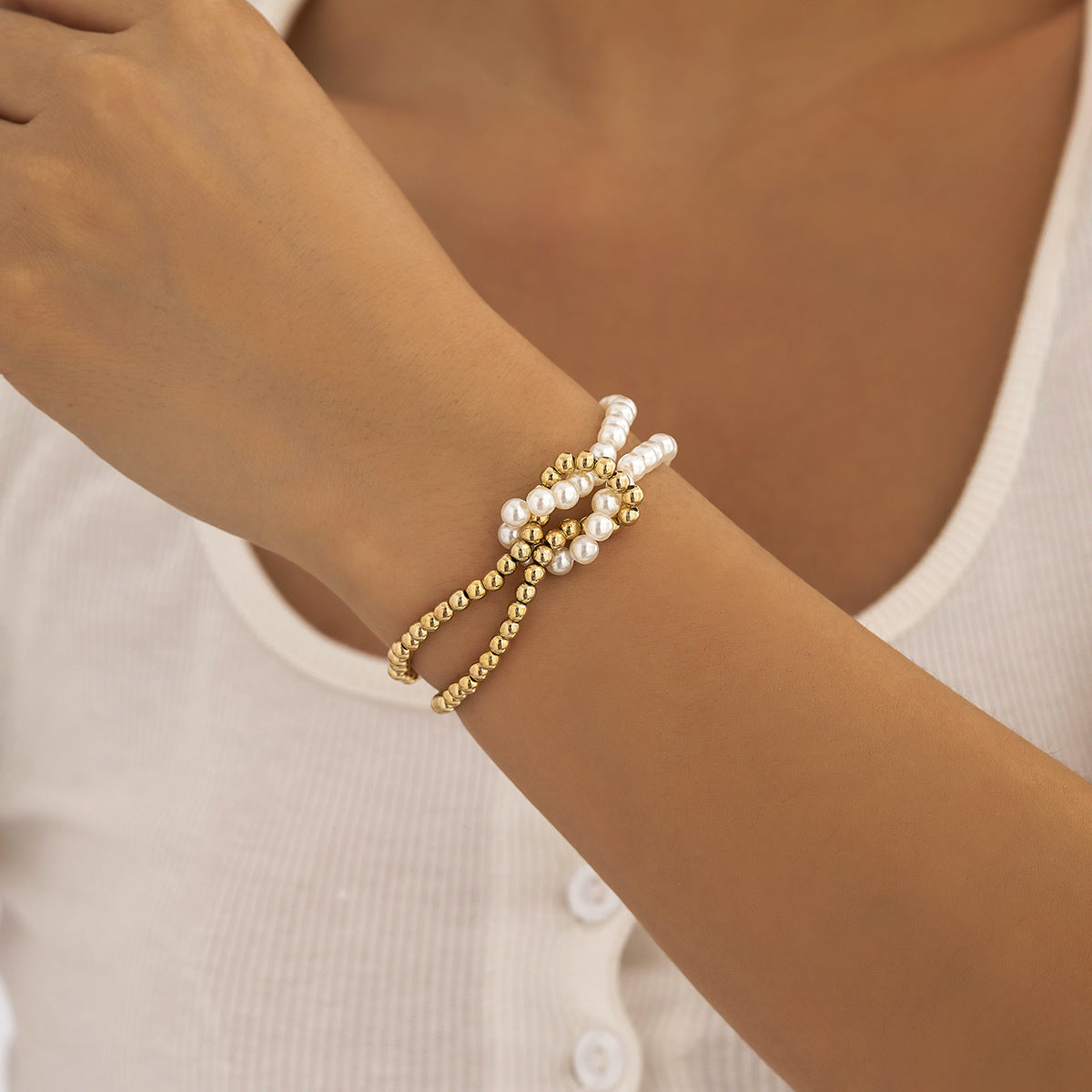 Twisted Pearls Double Stranded Beaded Bracelet