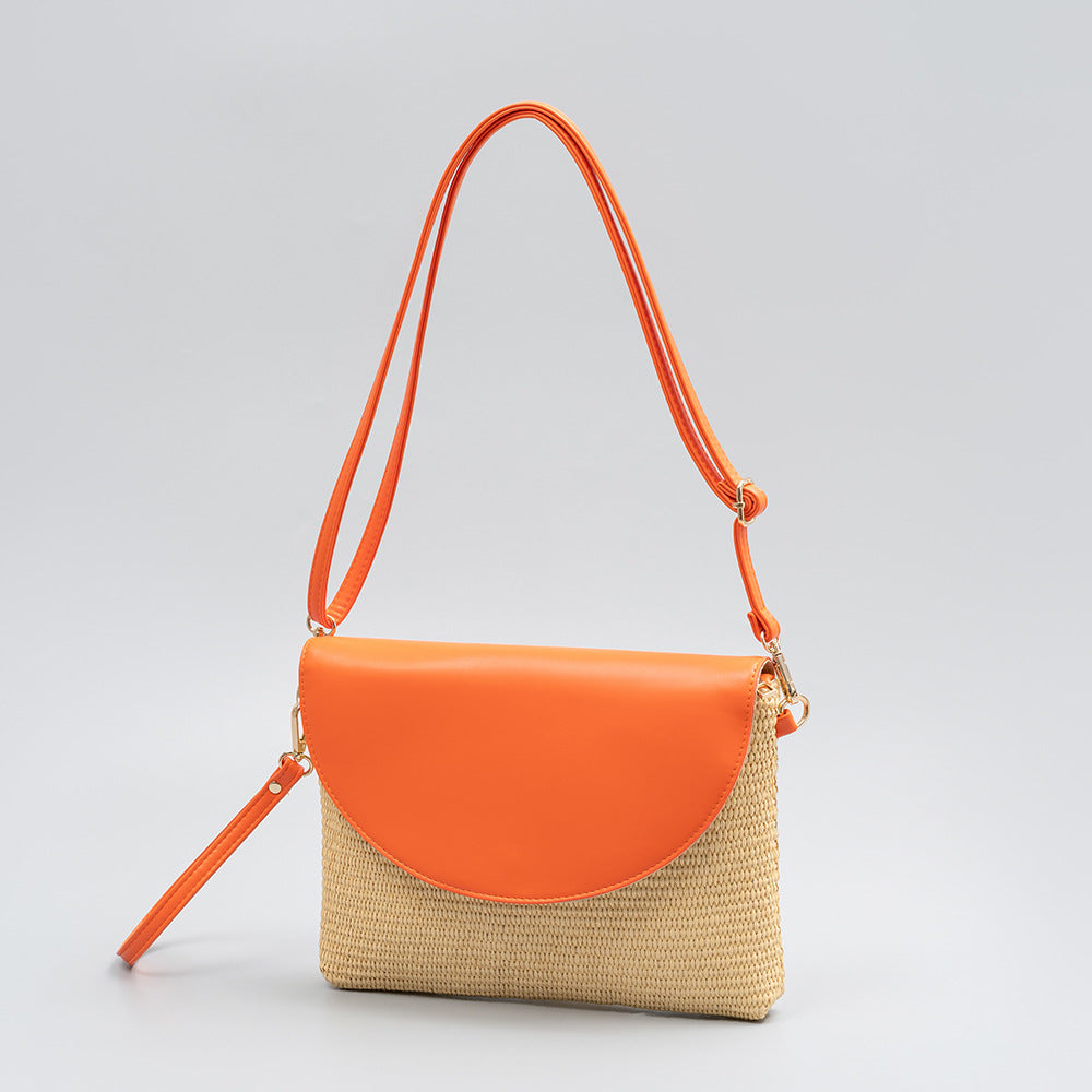 Holiday straw bag, small solid color shoulder bag, small crossbody beach bag, seaside beach bag evening clutch woven bag women