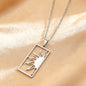 18K Gold Plated Sun Moon Hollow Geometric Square Pendant Stainless Steel Necklace