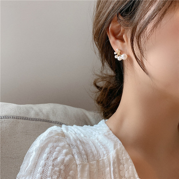 ong Drop Earrings White Pearl Branch Earrings for Women