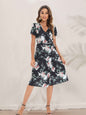 Vacation Wind ins Vintage Long Dress Small Floral Beach Summer Dress Women V Neck