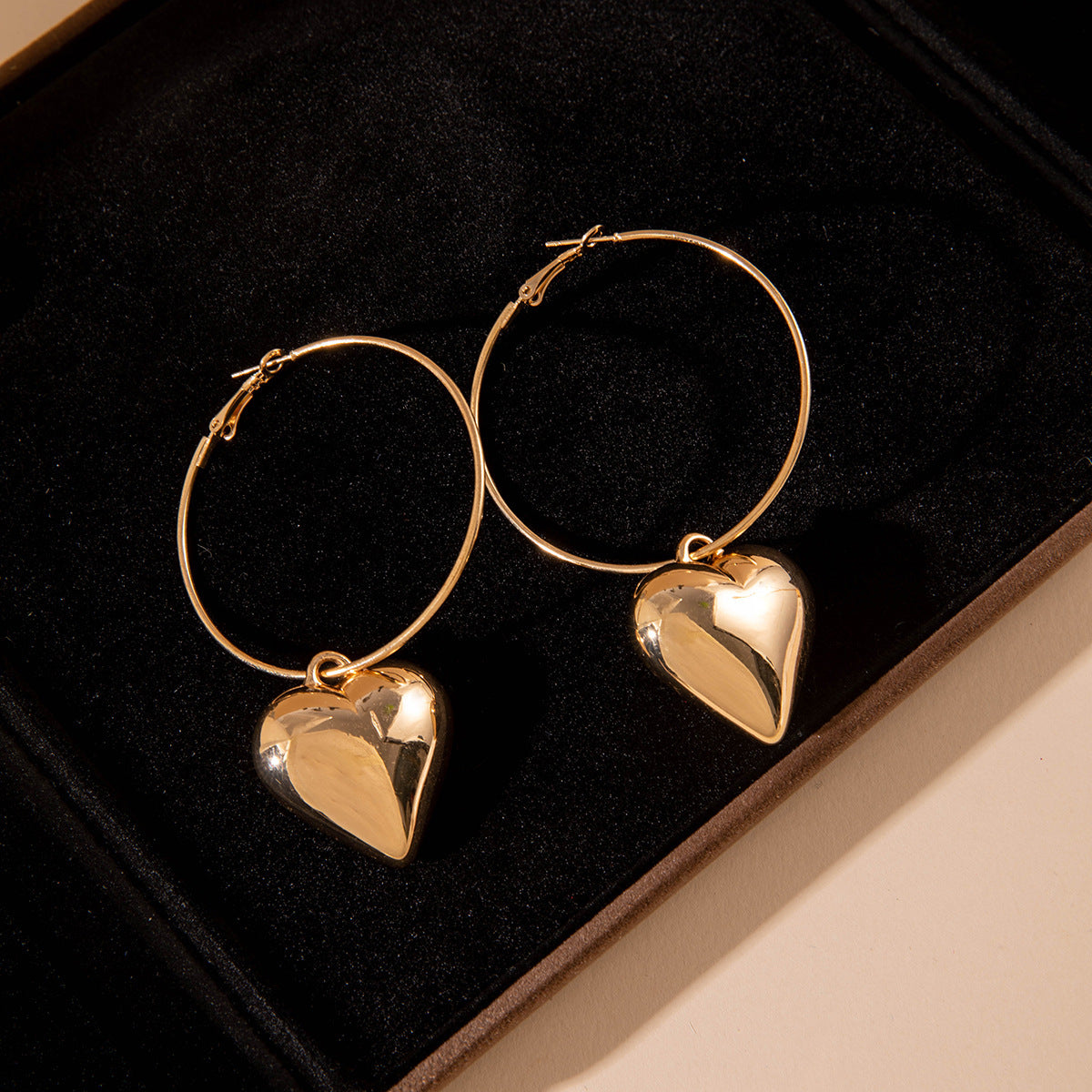 Big Large Heart Pendant Hoop Earrings