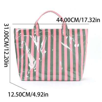 Striped Tote Bag – High-Aesthetic Lightweight Handbag, Commuter Large Travel Shoulder Bag