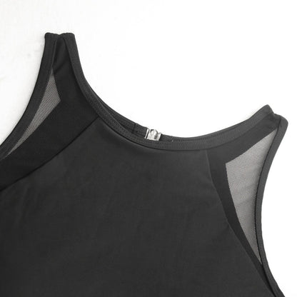 Women's Black Mesh Triangle Backless One-Piece Swimsuit