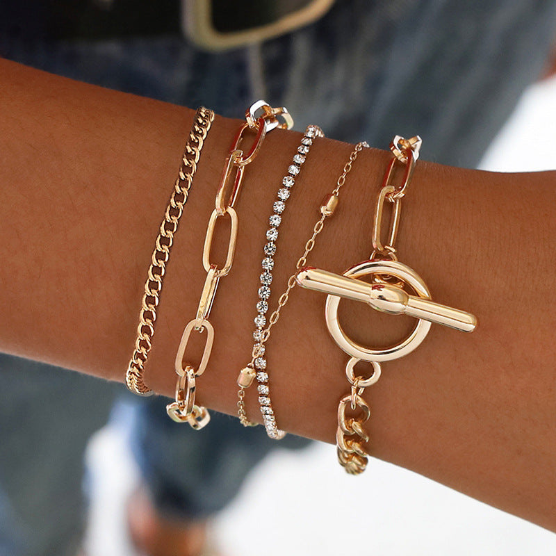 Thin Chain Layered Rhinestone Chain Bracelet Set