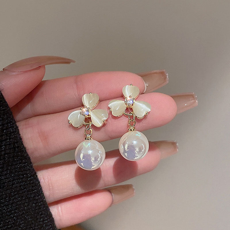 Opal Clover Pearl Earrings for Women