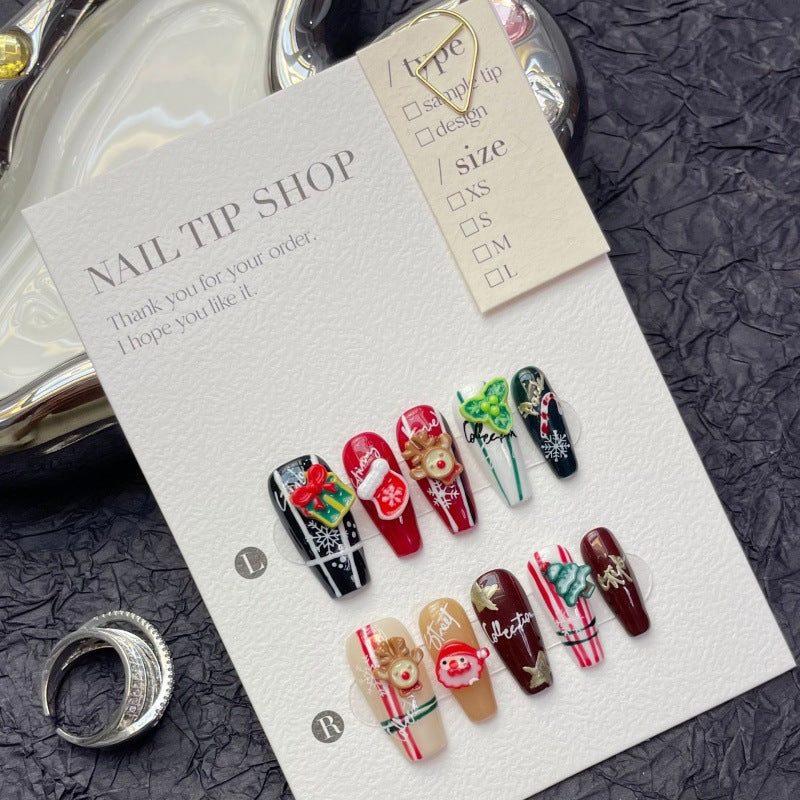 Christmas Collection Merry Christmas Heavy Industry Handmade Nail Art Long Short Fake Nails