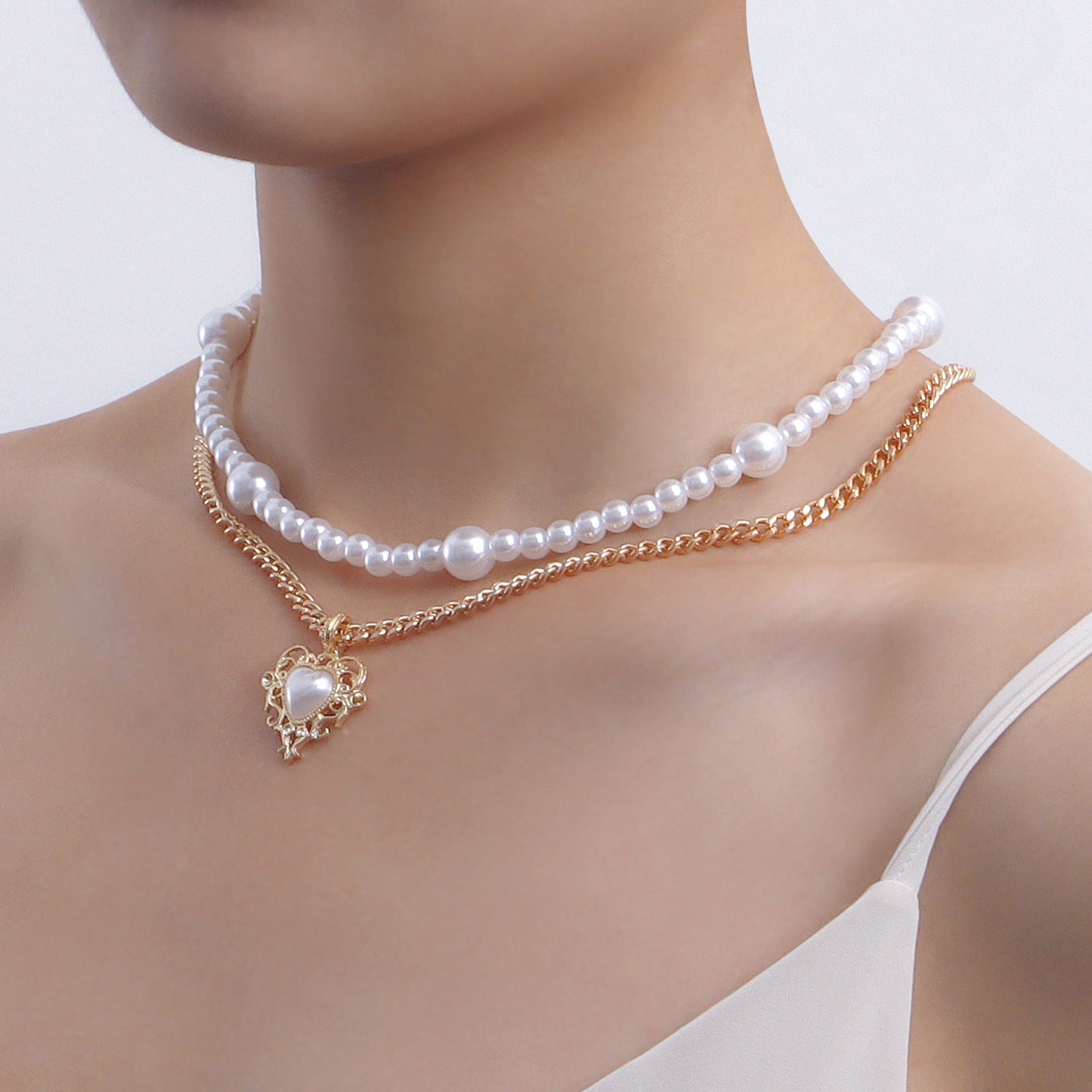 Hollow Love Cross Pendant Pearl Necklace