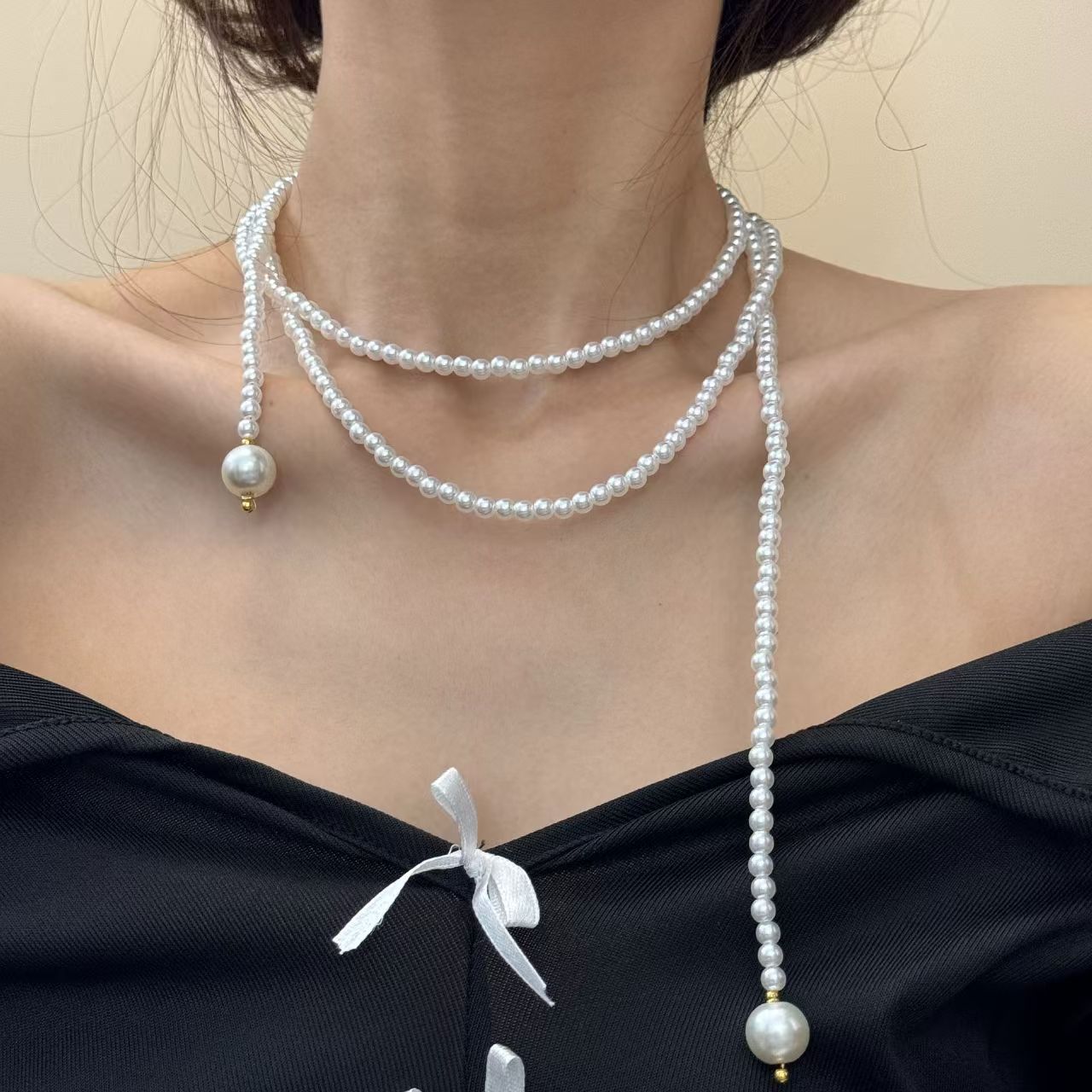 Long Tassel Pearl Chain Imitation Choker Necklace