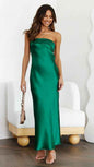 Satin Halter Backless Slit Midi Dress - Print High Neck Elastic Waist Wedding Guest Dress