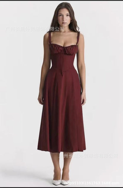 Sleeveless Strapless Bandage Corset Dress - Floral Print Long Midi Dress with Lace Up Back & Thigh Slit