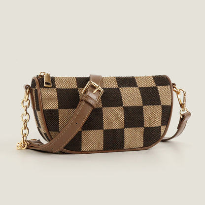Small Crossbody Bag – Versatile Commute with Checkerboard Canvas, Compact Earphone Bag, Stylish 2-in-1 Chest Bag & Fanny Pack for Everyday Use