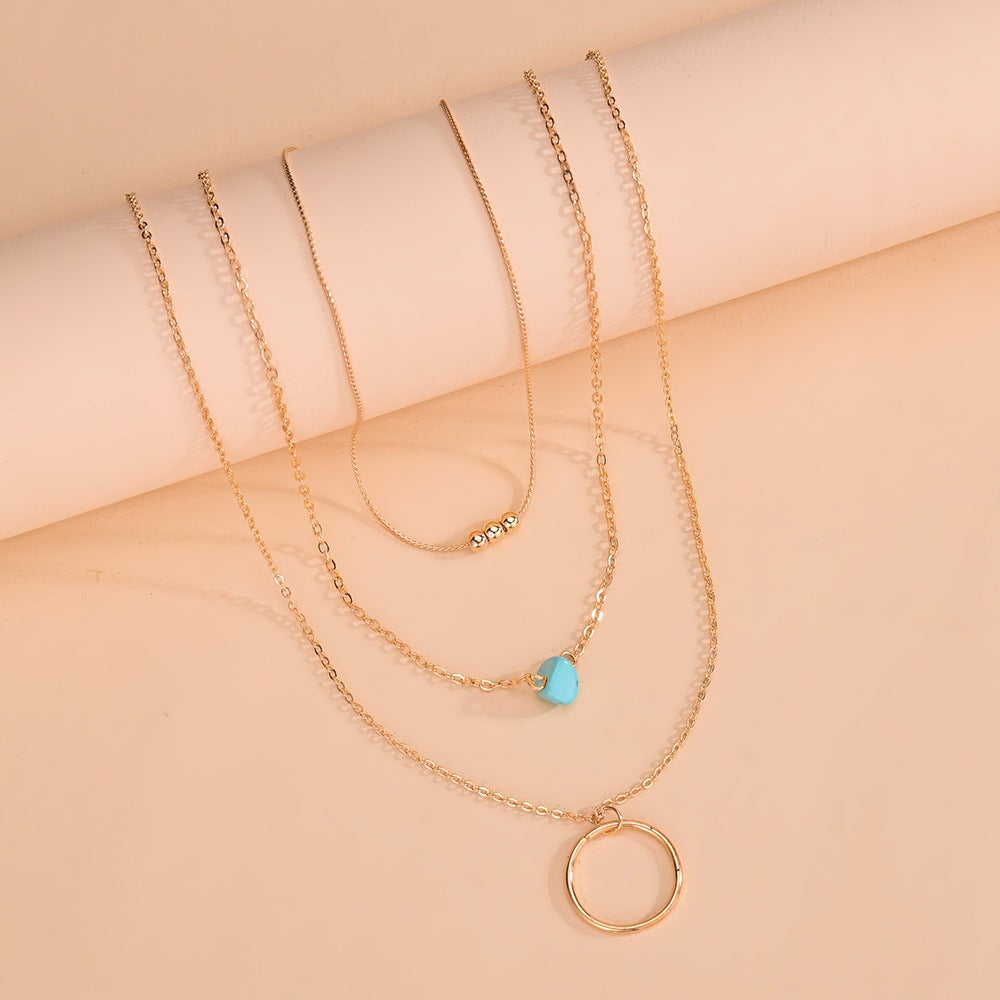 Gold Long Bohemian Pendant Necklace Turquoise Layered Necklace