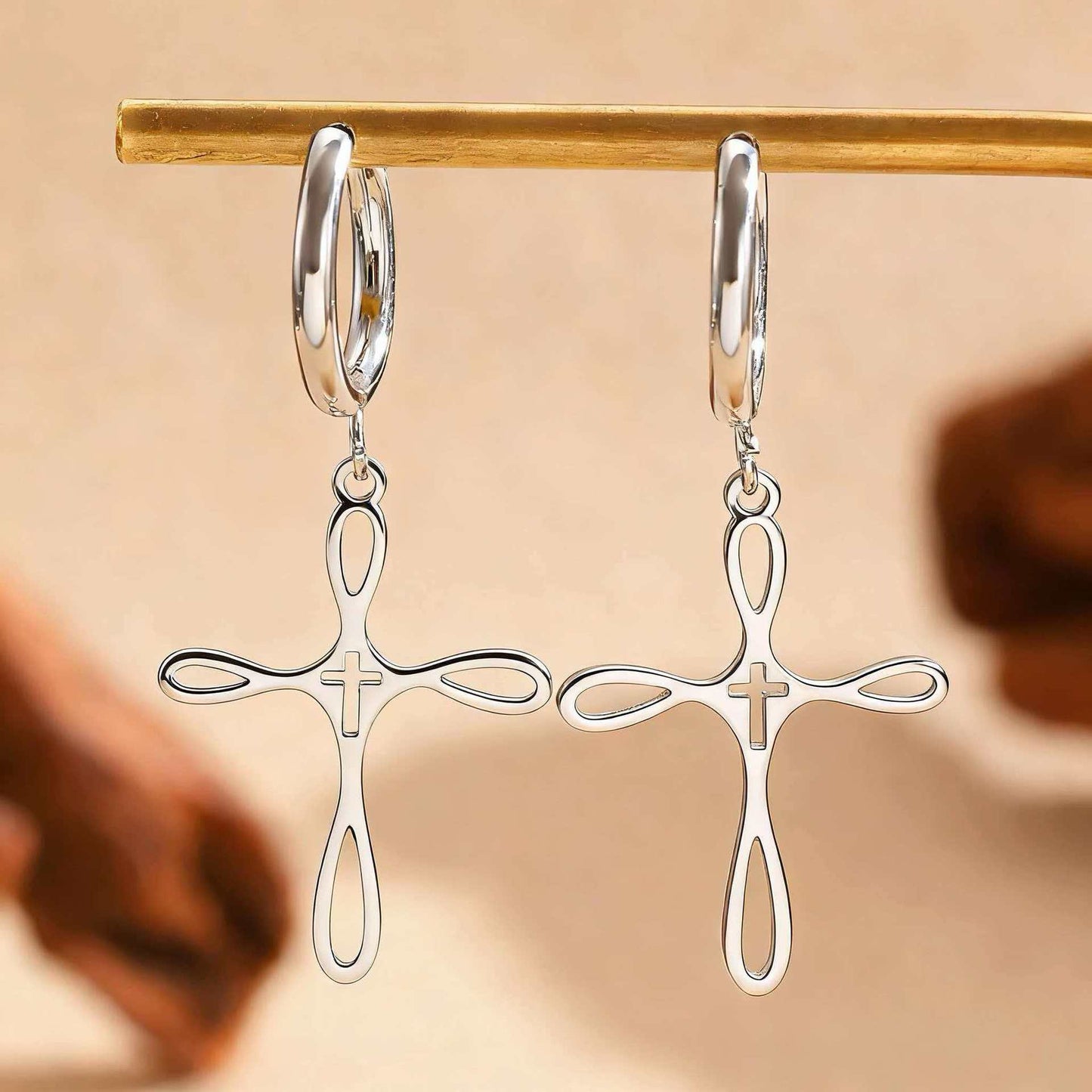 Cross Pendant Stainless Steel Clavicle Chain & Earrings Set Simple Daily Jewelry