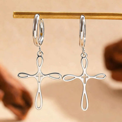 Cross Pendant Stainless Steel Clavicle Chain & Earrings Set Simple Daily Jewelry