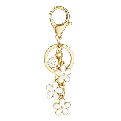 Initial Keychain White/Pink Flower Charms for Key Cute Letter Keyring Bag Charm 26 Letter Flower Cherry Blossom Daisy Keychain
