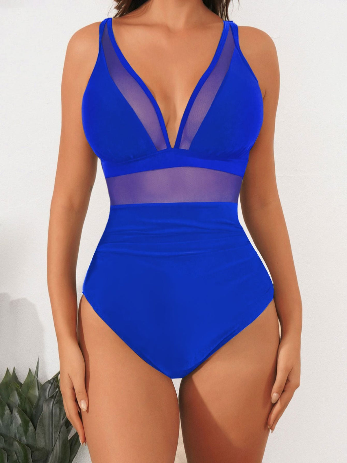 2026 Bikini solid color mesh halter sexy bikini one-piece swimsuit swimsuit