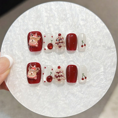 Christmas wear nail high quality three-dimensional Christmas tree autumn and winter handmade fake nail nail patch