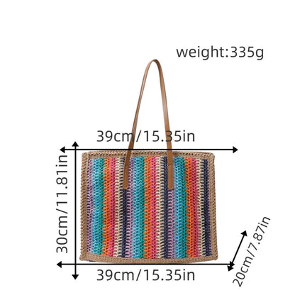 Colorful Large Capacity Woven Shoulder Bag - Beach Straw Tote, Lazy Casual Handheld Purse