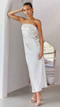 Satin Halter Backless Slit Midi Dress - Print High Neck Elastic Waist Wedding Guest Dress