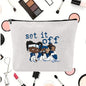 Linen printed cosmetic bag, cosmetic lipstick storage bag, small simple zipper evening clutch bag,