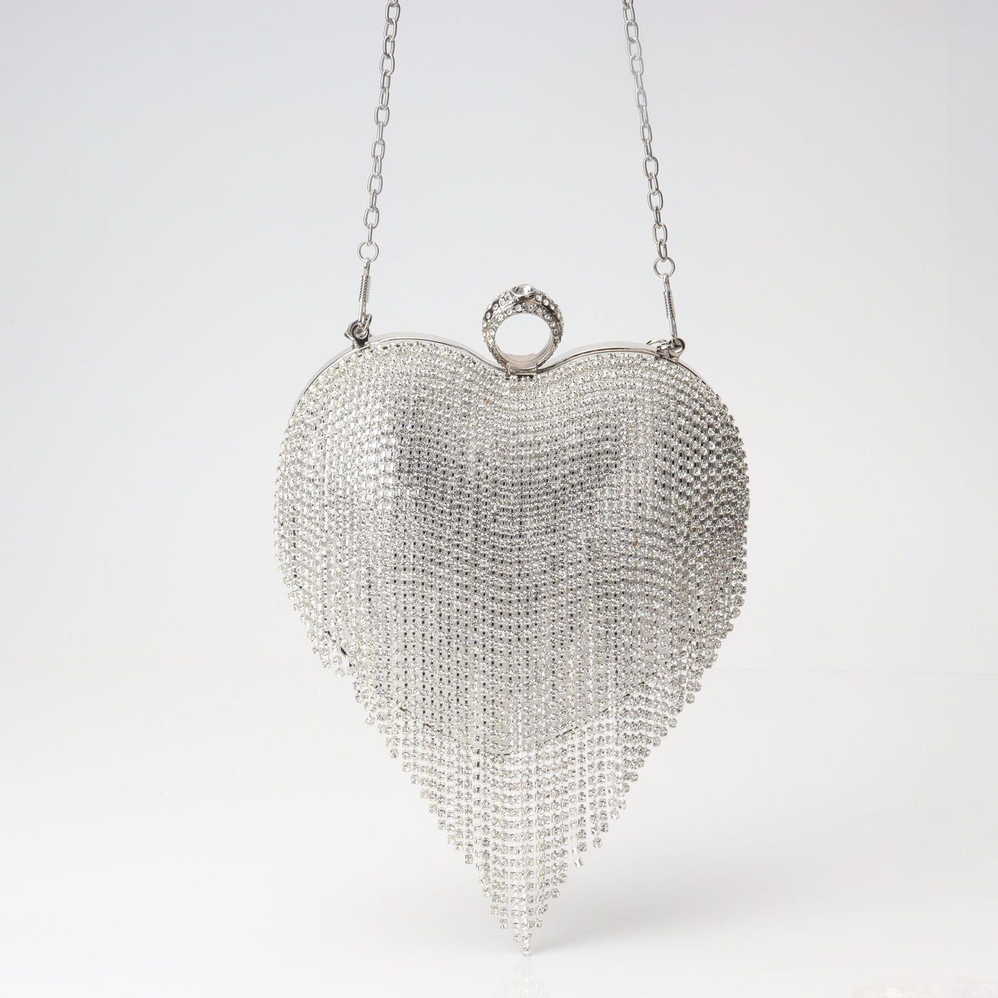 Fringed Rhinestone Bag, Birthday Party purse, Heart Shape Dinner Bag evening Clutch Purse Party, Prom Bag